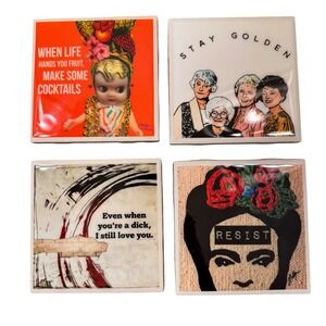 Set of 4 Pop Culture Ceramic Coasters Golden Girls Frida Kahlo Funny Quotes